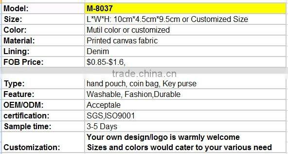 Promotional Cheap Ladies printed Canvas Coin Purse, Key Purse