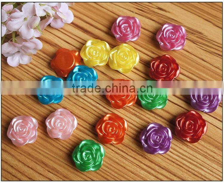high quality well polished colorful plastic ABS rose flower straight hole sew on pearl