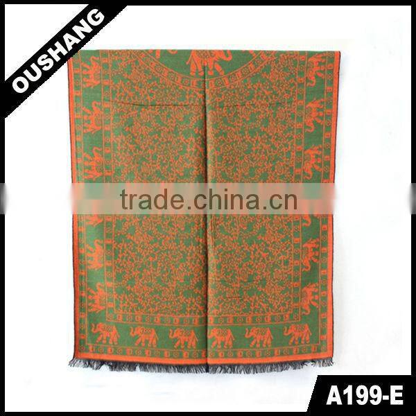 A199-E Green Orange Elephant Rayon Scarves Shawls