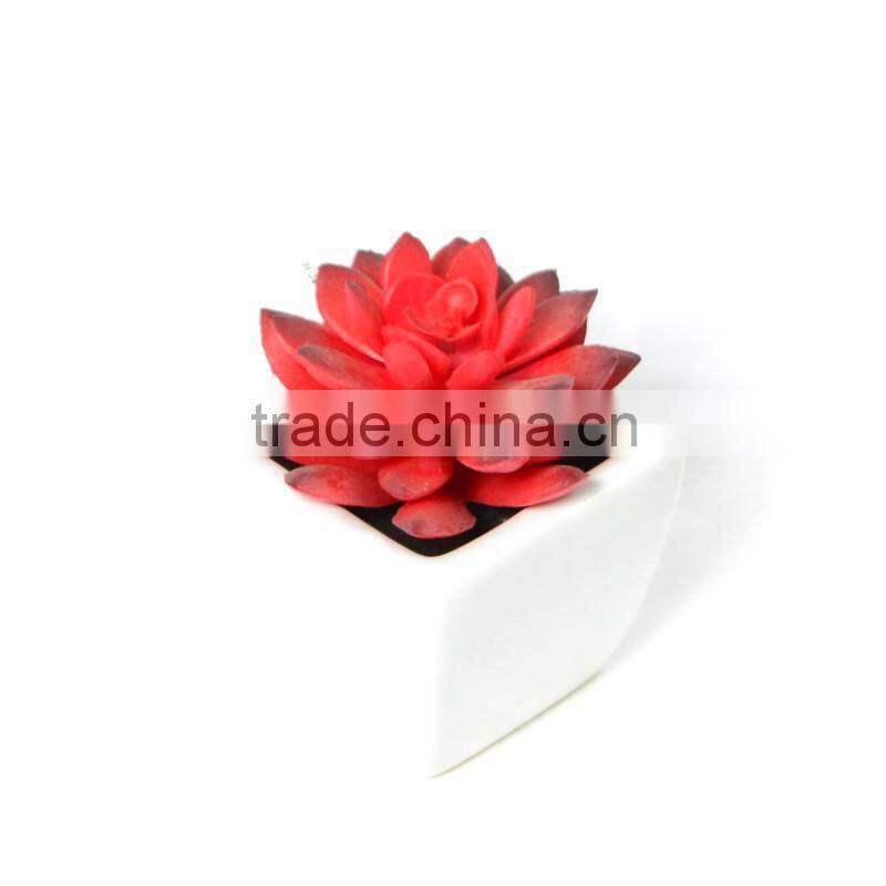 10cm Artificial Succulent with light red in white pot