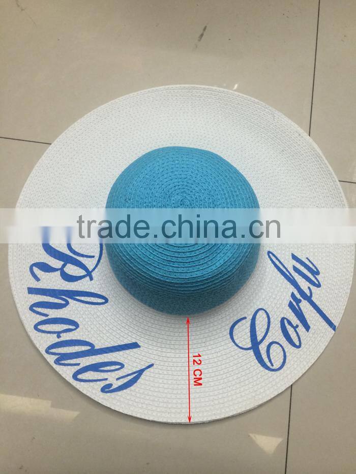 Promotion ladies floppy straw beach hats,custom ladies hats, ladies printed logo on brim beach hats (SU-SH3366)