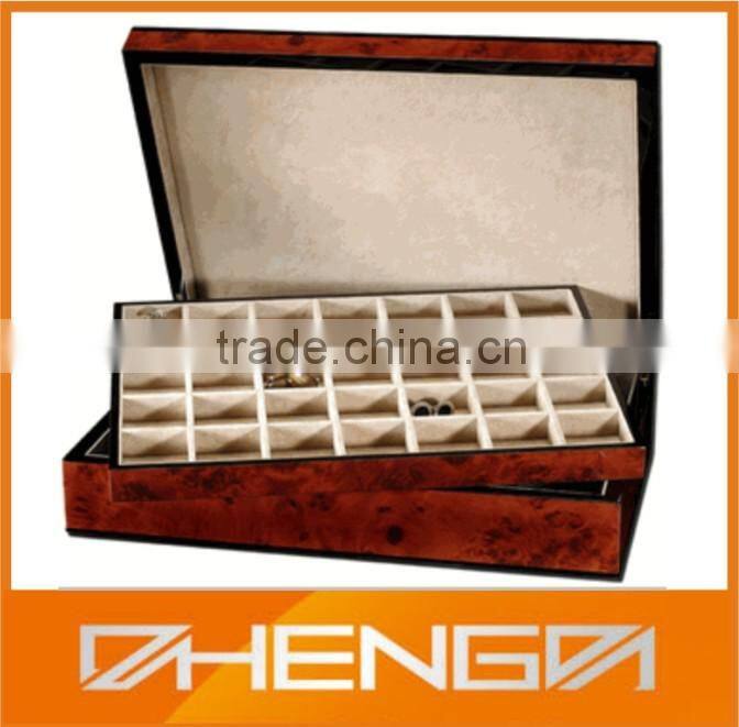 Best Sell factory custom made leather cufflink box with glass lid for gift (ZDS-F268)