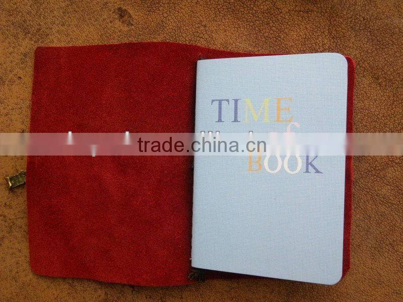 purplish red handmade travel leather refillable soft cover notebook