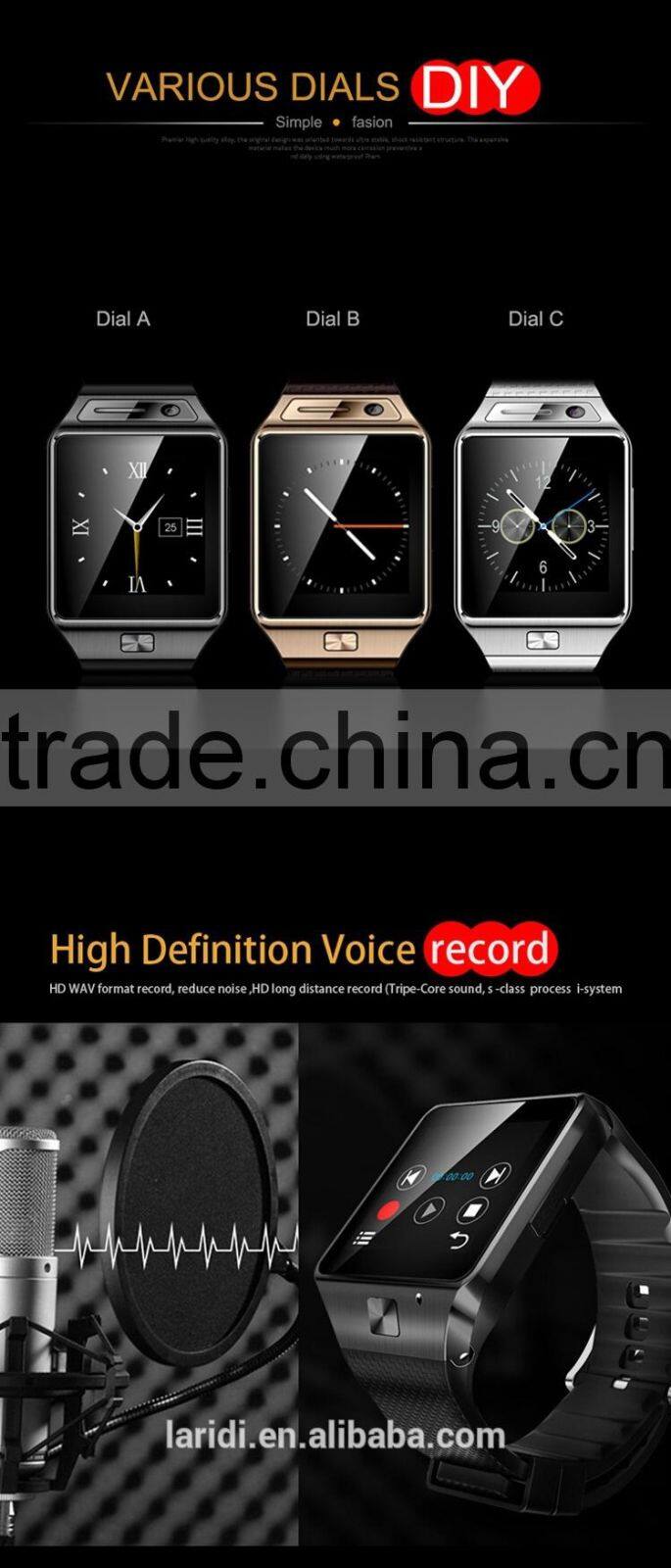 2015 new low price of smart watch phone GV08S support SIM or SD card for android phone