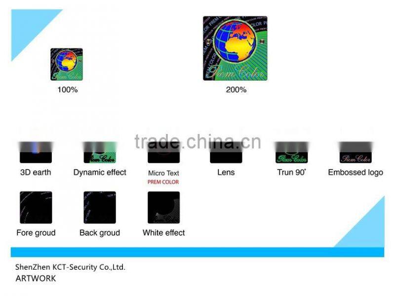 Anti-Counterfeit,Durable,Holographic Feature and PET, Material 3d security custom hologram stickers