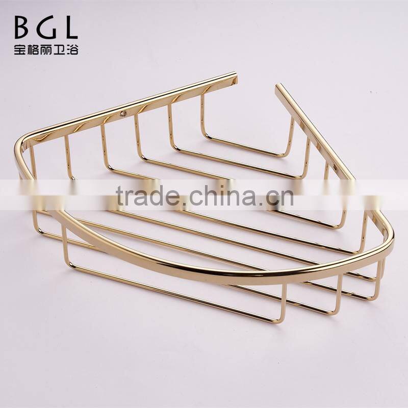 Shinning styke Wall mounted Bathroom accessories Gold finishing Brass Corner basket for bahroom storage