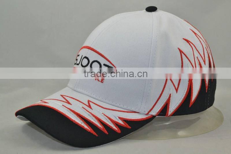 Guangzhou hat factory professional custom 6 panel / 100% cotton / / embroidery logo/brim gear shape/white baseball cap