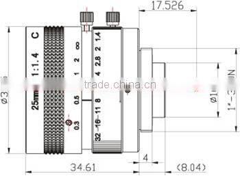 cn aico 5mp manual low distortion fixed focus c mount 2/3 inch F1.4 25mm industry lens