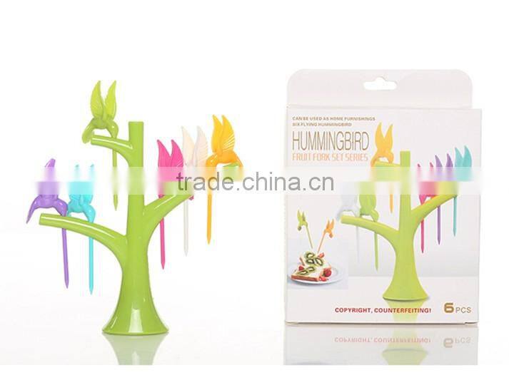 Wholesale lovely small birds plastic fruit fork with ABS material manafacturer Zhejiang