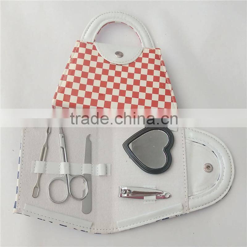 Summer style flecky pattern Small Manicure Set with mirror in PVC Pouch
