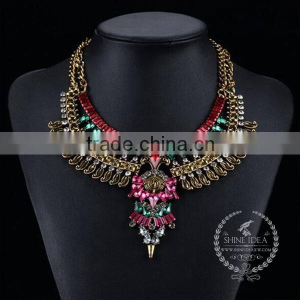 high quality vintage colorful rhinestone chunky statement necklace tin alloy fashion women pendant necklace 6390068