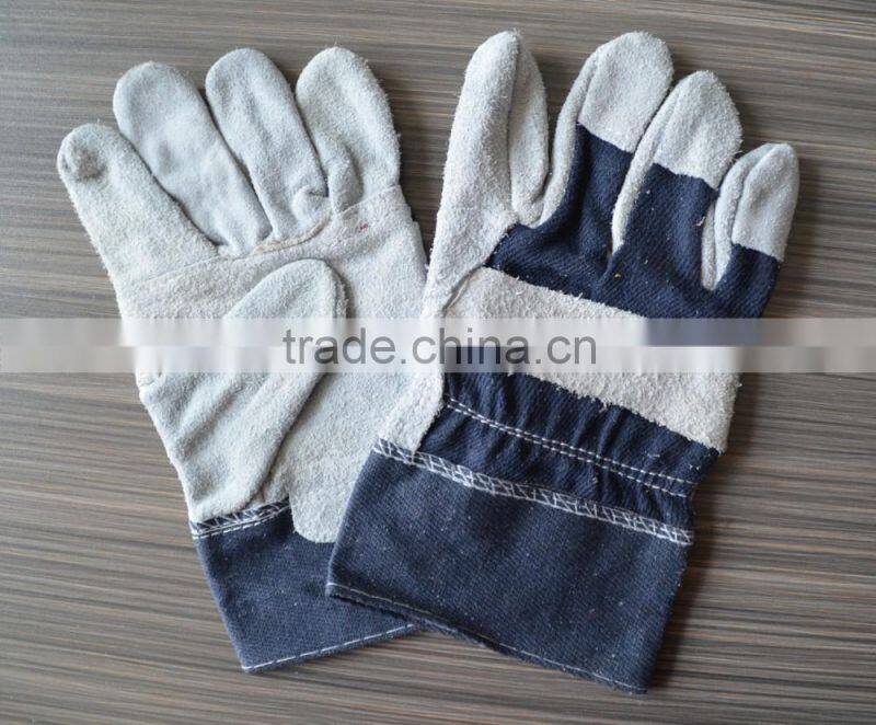 Blue fabric cotton liner and cow split leather for construction working