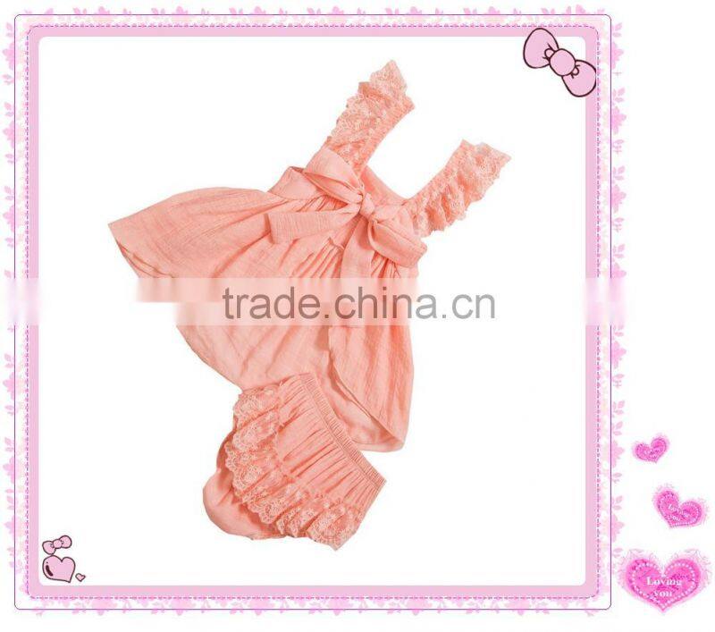 2016 new design Princess baby girls swing top set,children clohting set with lace shoulder straps,kids summer wear swing outfit