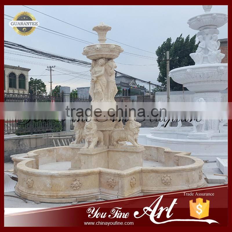 Outdoor Lion Statue Beige Travertion Outdoor Fountain