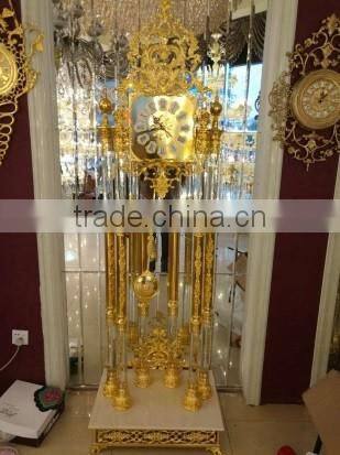 French-Empire-Style Gold Gilt Ormolu Ornate Floor Pendulum Clock, Decorative Grandfather Floor Bronze Dore Clock