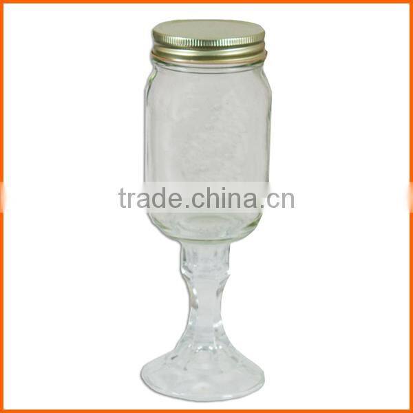 Wholesale glass mason jar with stem and lid