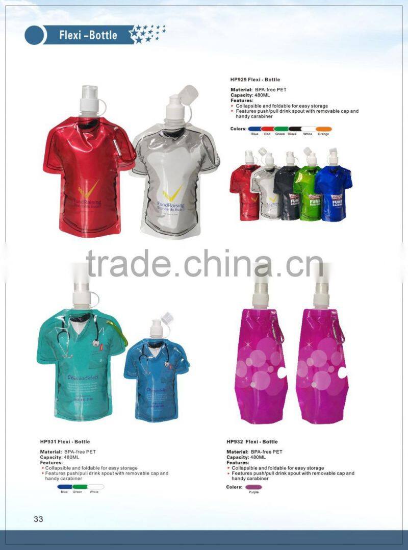 Manufacturing premium covered water sports bottle foldable cooling bottle BPA free 480ml