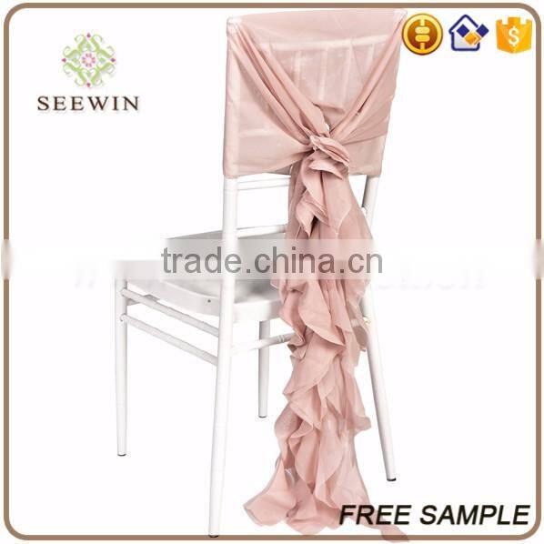 wedding decoration pure white chiffon chaivari curly willow ruffle chair sash