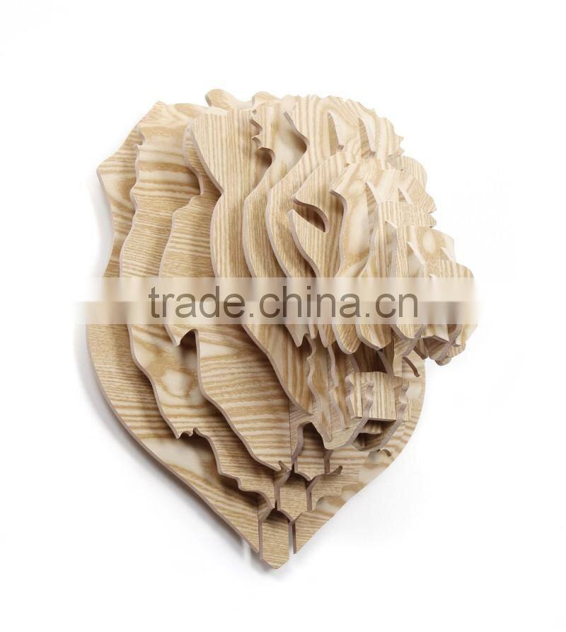 Creative home decorations Wooden Lion head lovely animal head hanging ornament crafts 3D wood animal head high quality