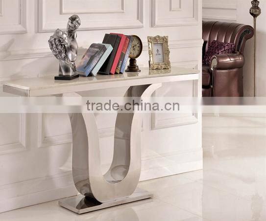 U Shape Marble Mirrored Console Table