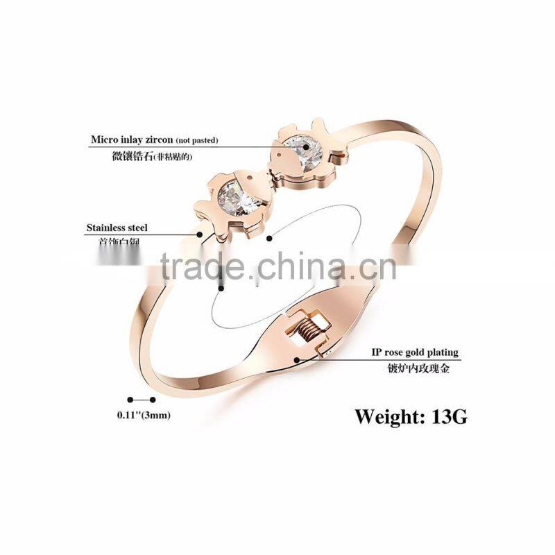 Fashion Bracelets Titanium Steel Rose Gold Tone Diamond Charm Bracelet For Women