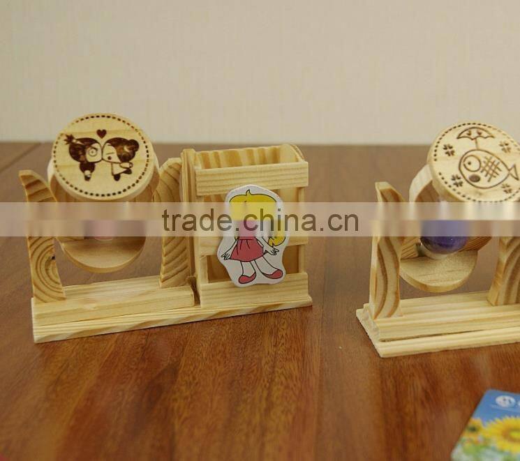 wooden pen pencil holder with hourglass