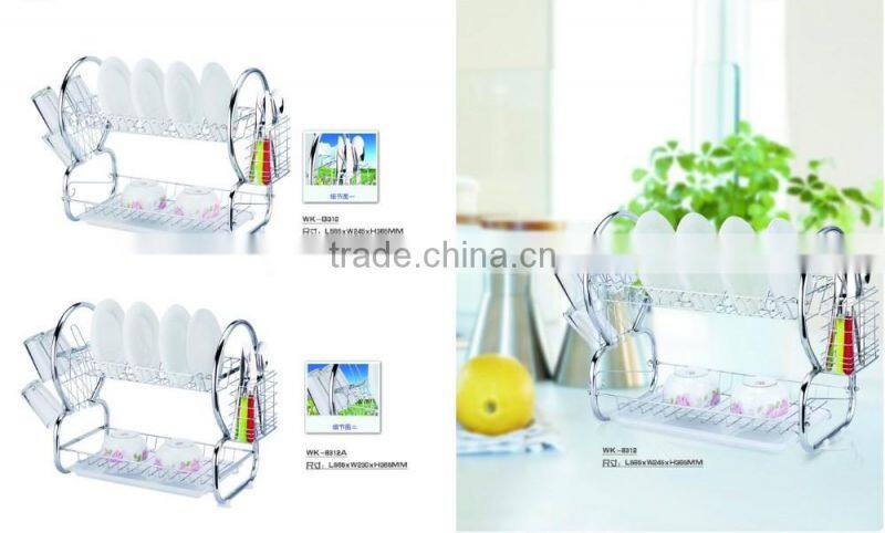2016 two tiers Iron and chrome plated dish drainer