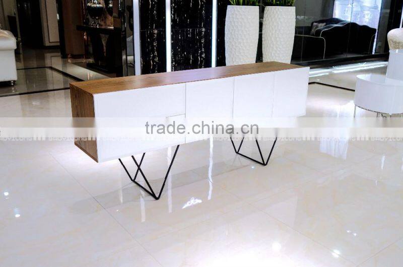 TALL WHITE LACQUER TV CABINET WITH FIVE DRAWERS E-828