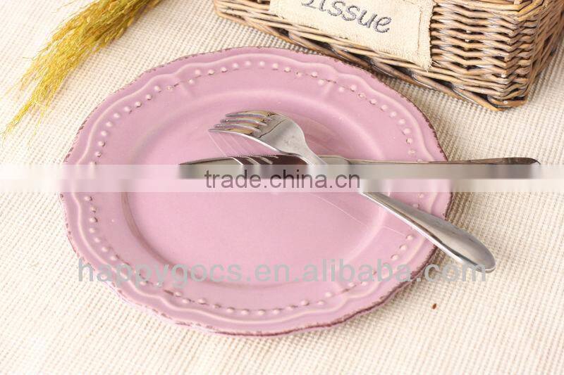 embossed solid color ceramic salad plate