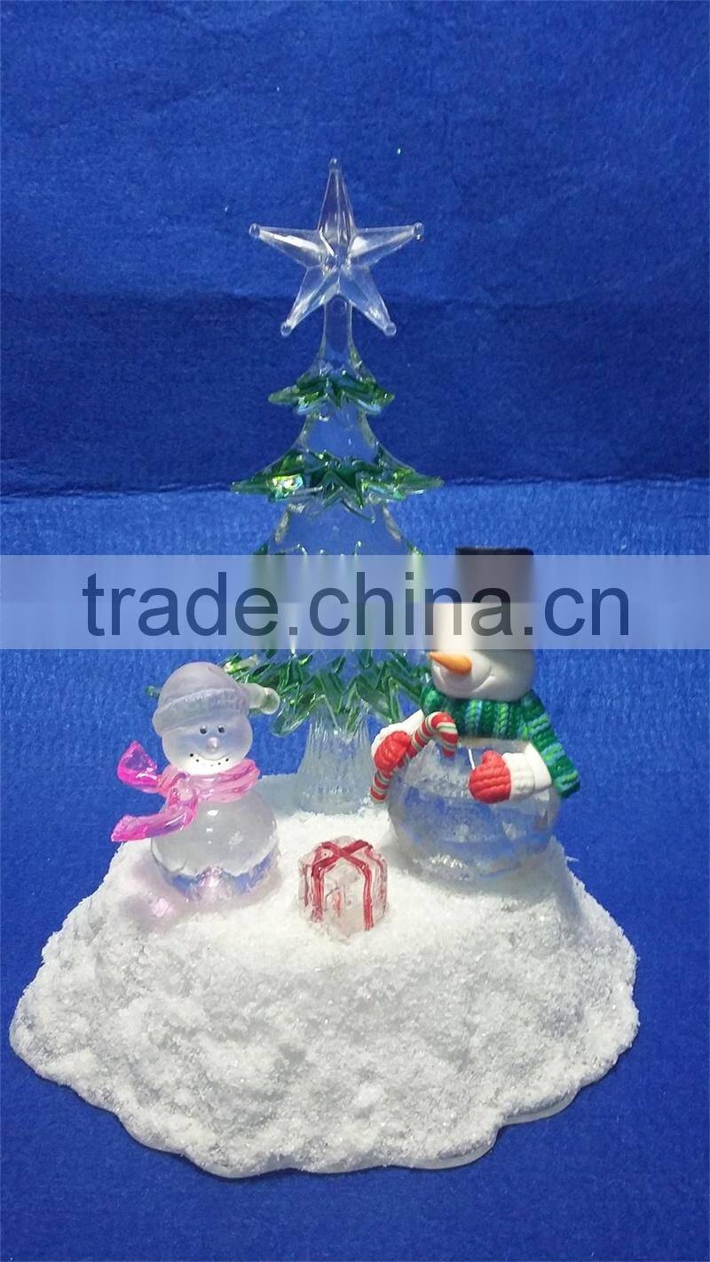 acrylic LED artificial christmas green tree with snowman