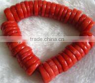 wholesale 7" 13mm red flat round natural coral stone bead bracelet