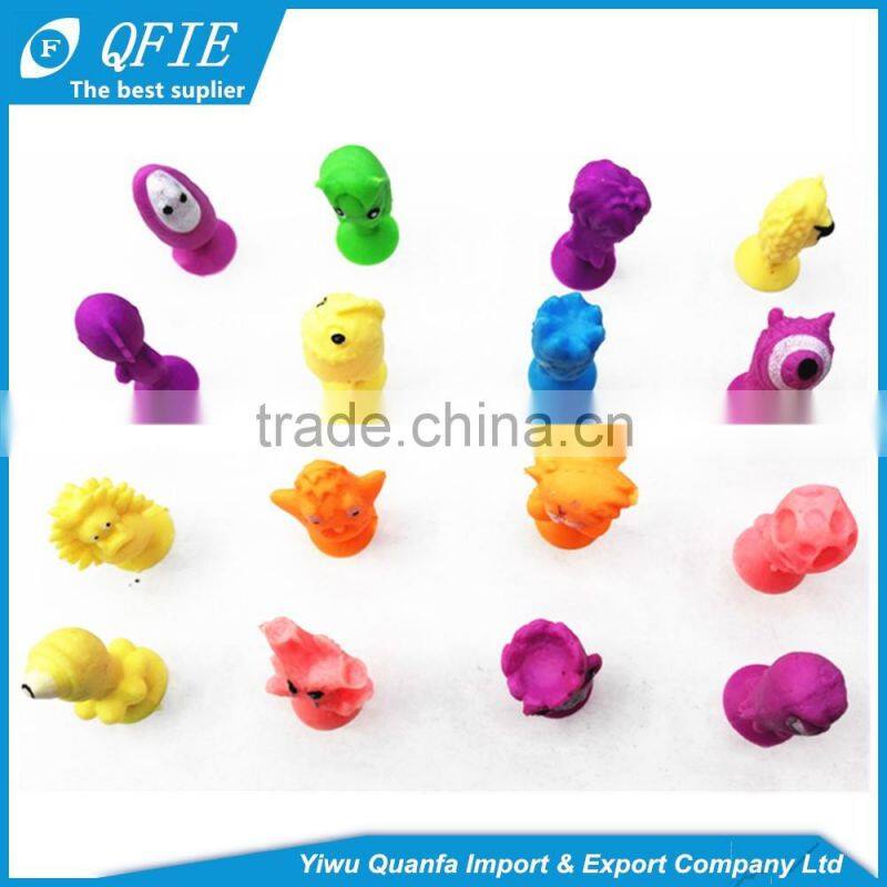 2017 newest products mini rubber colorful cartoon stikeez bulk animal toys for coin machine