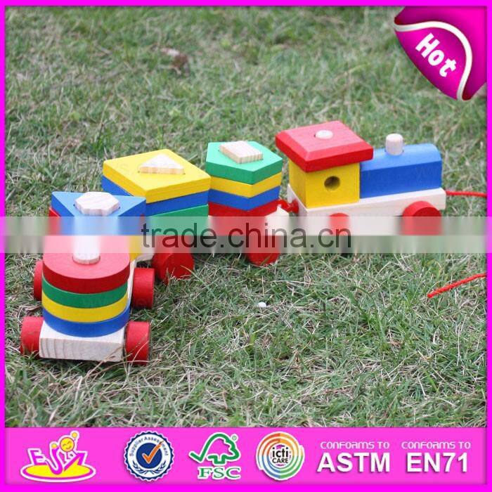 2016 hot sale baby wooden educational train toy, top fashion kids wooden educational train toy W05C071