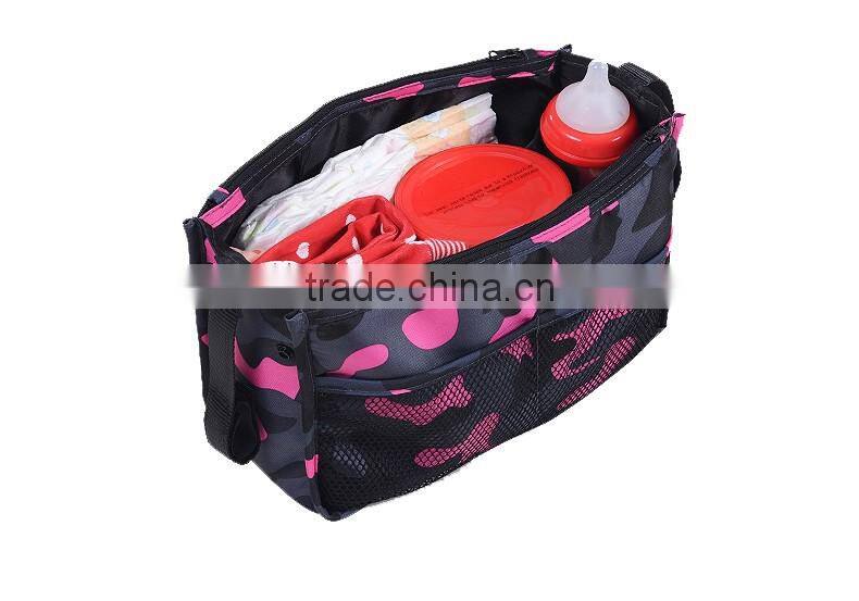 Pink camo hanging nappy bag for stroller