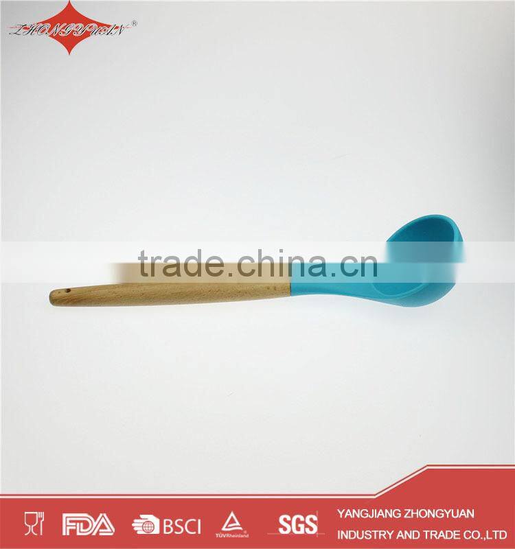 Best selling silicone kitchen utensil soup ladle with wooden handle