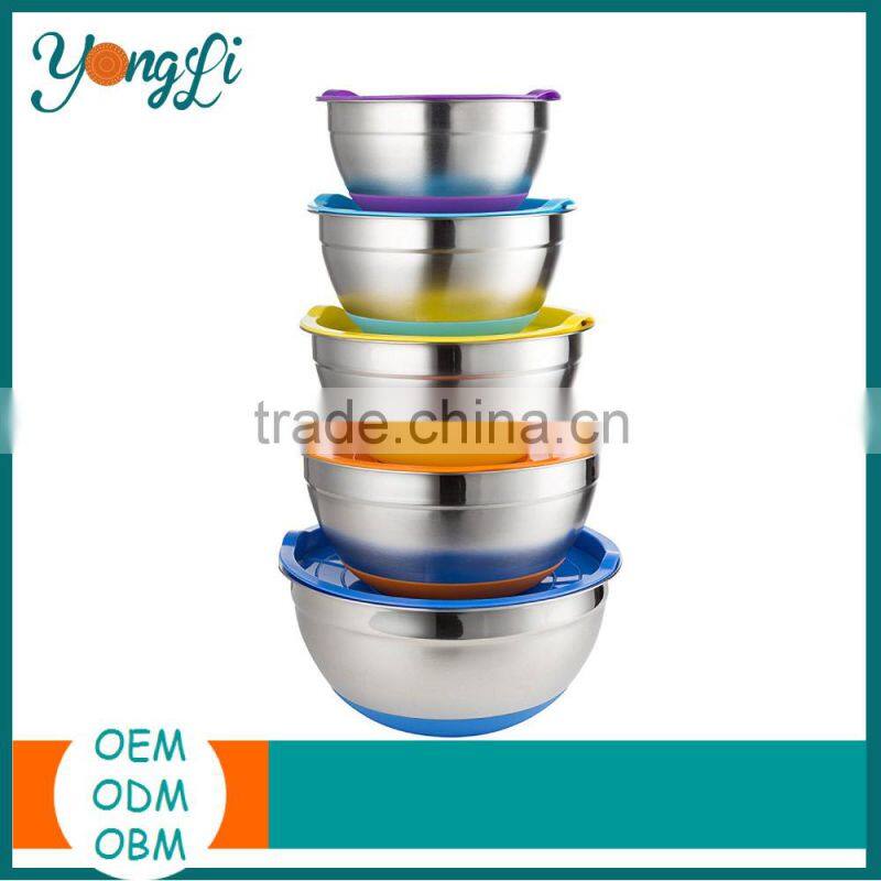 Set of 5 Stainles Steel Mixing Bowls With Lids Non Slip Bottom