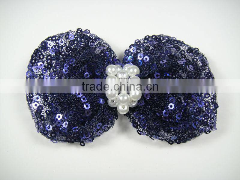 New design blue sequined pearl bow for hair accessory set