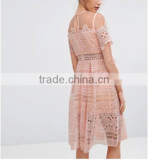 Guangzhou Clothing OEM Fit-and-flare Style Crocheted Nylon Keyhole Back Formal Dress