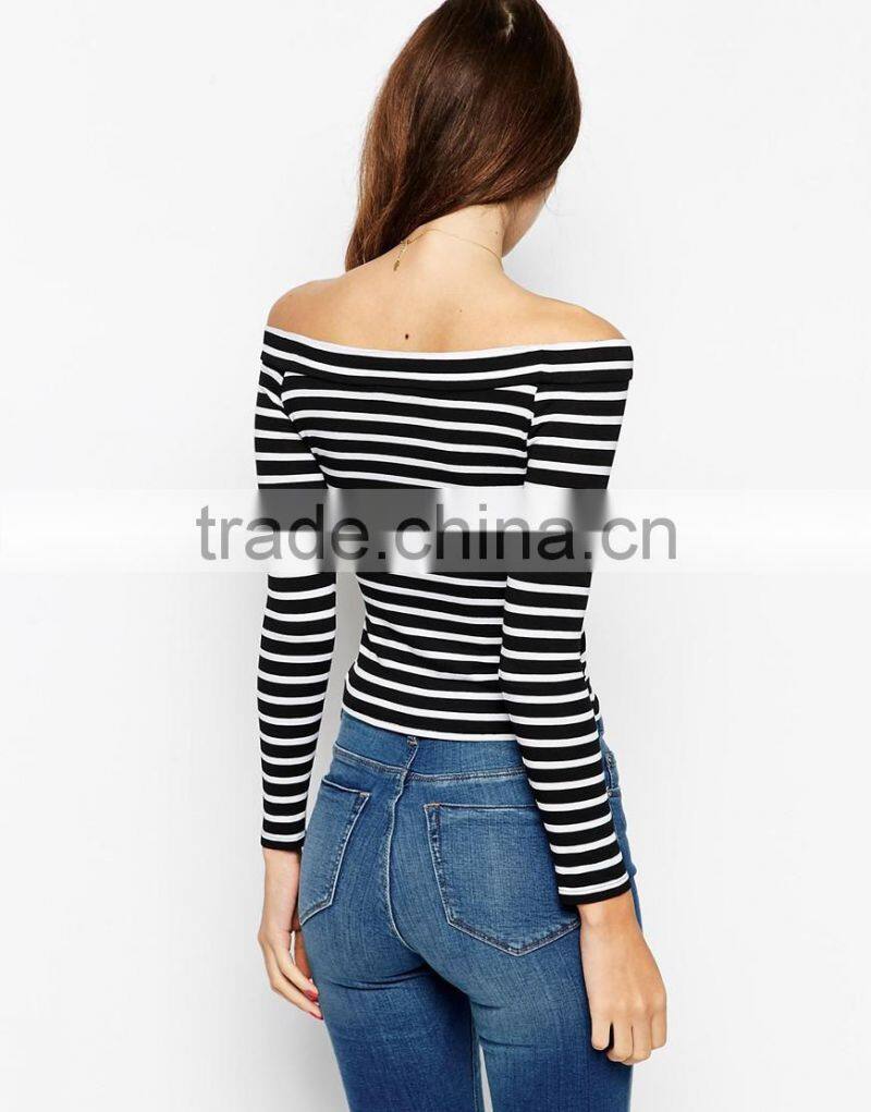 New factory design Off-shoulder Top With Bardot Neck In Stripe