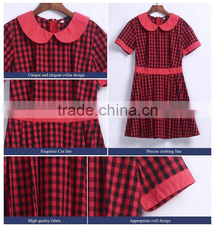 Summer Fancy Patterns Girls School Uniform Plaid Dress