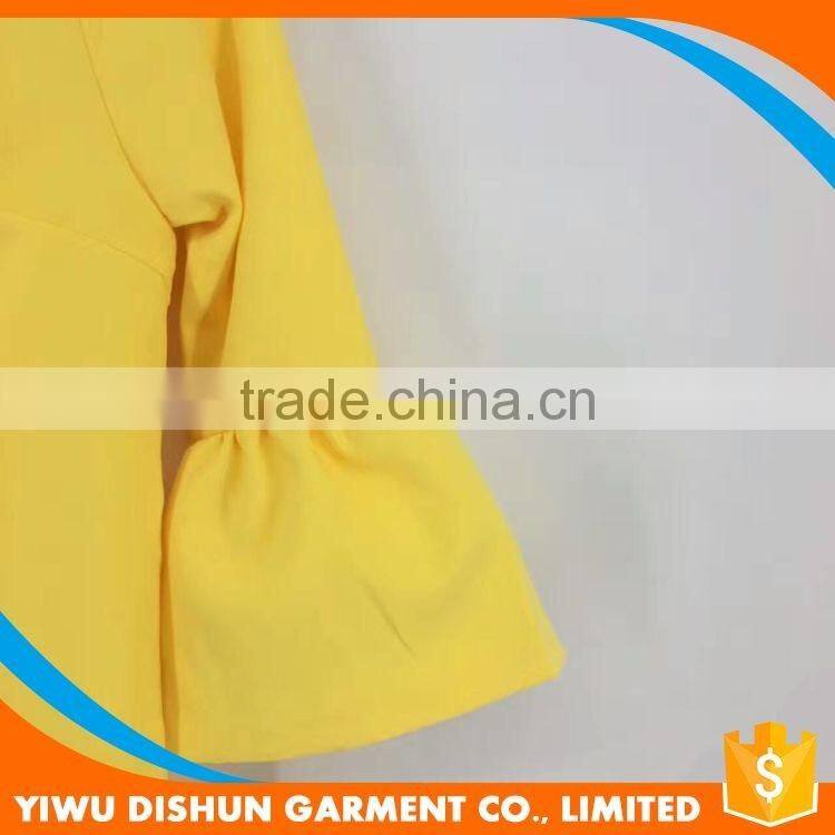 Ladies yellow summer casual dress with flare sleeves