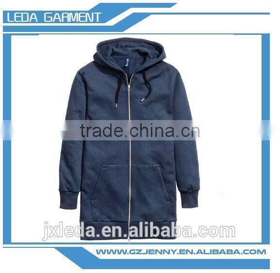 2016 hot sale long plain fleece hoodies for men with zipper