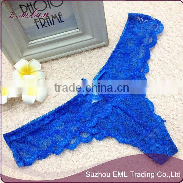 Ladies sexy transparent lace hollow out thong