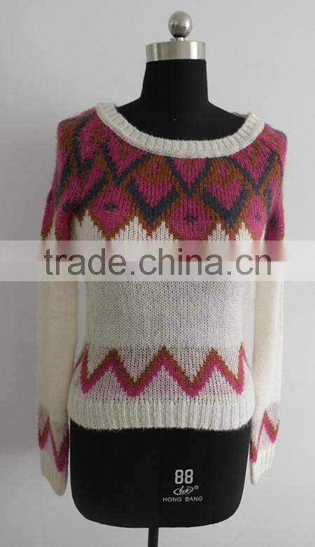 fashion women's jacquard knit pullover sweater