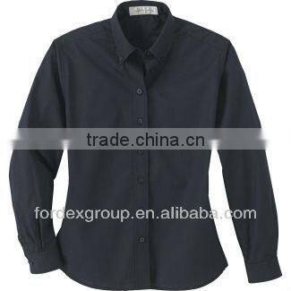 Ladies' Wrinkle Resistant Poplin Button Down Long Sleeve Shirt