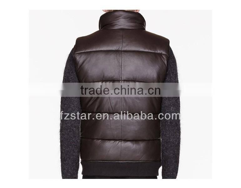 AB1303 men high quality stand collar quilted leather vest