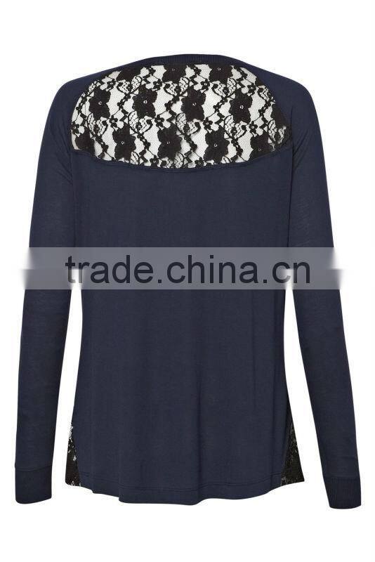 100% Viscose Knit Top with Lace Inserted Back