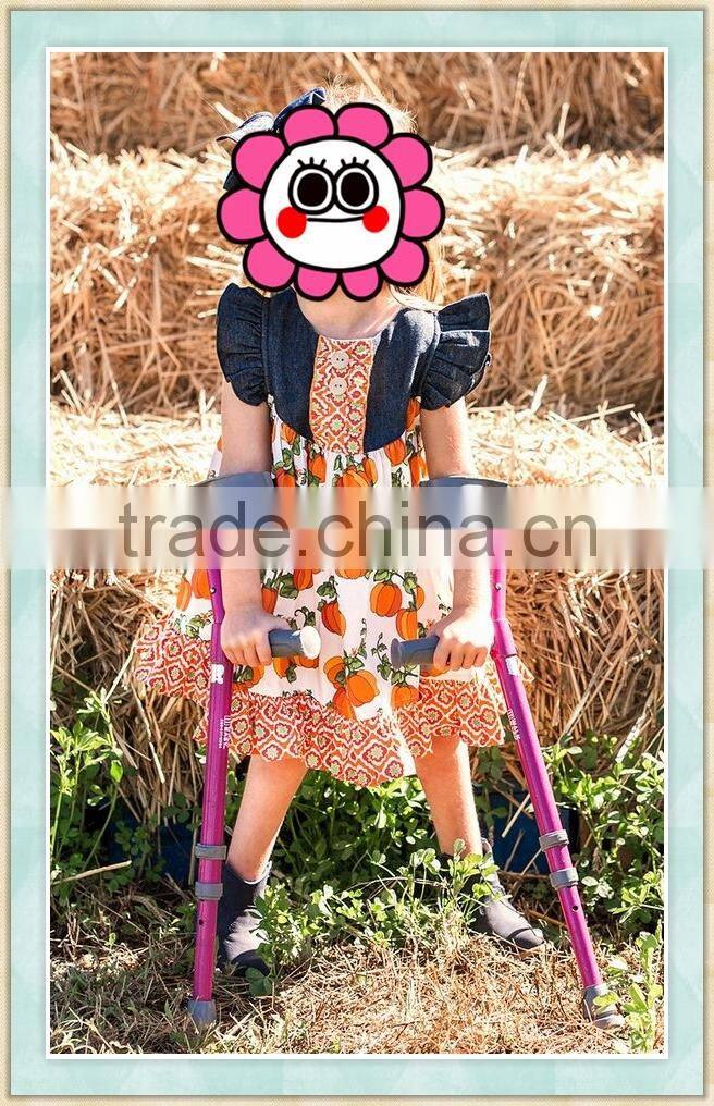 Girls boutique clothing halloween 3/4 bell sleeves pumpkin color children festival clothes