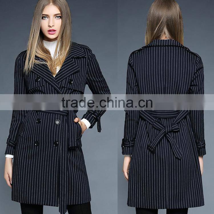 2016 latest designs lady formal stripe winter women long coat