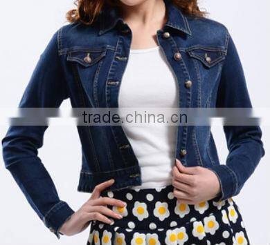 denim polo collar short type jacket for woman